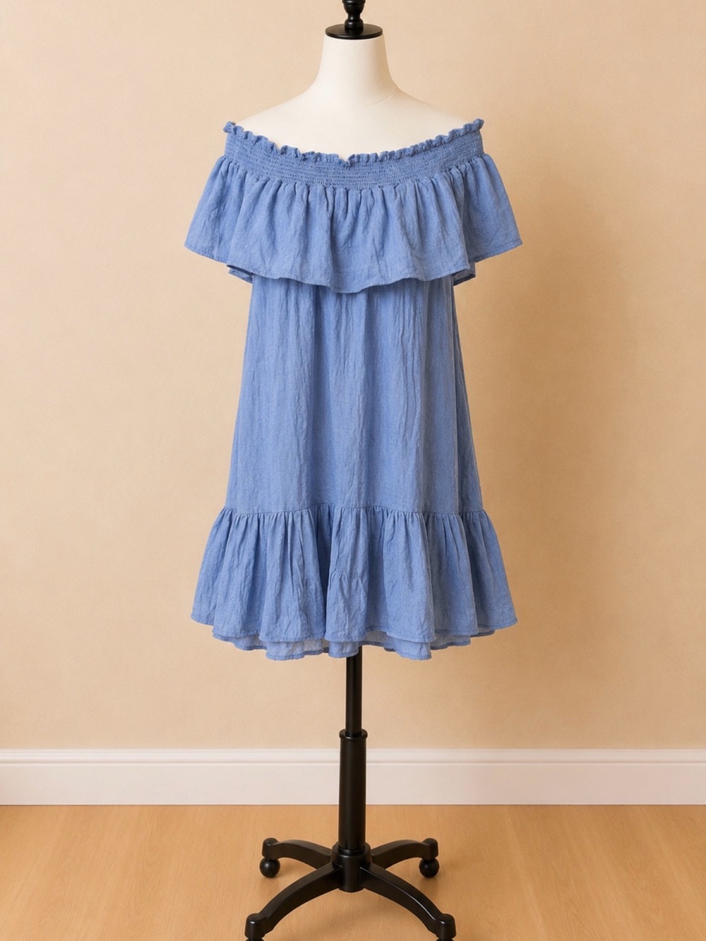 Entro Blue Off Shoulder Ruffle Dress Small